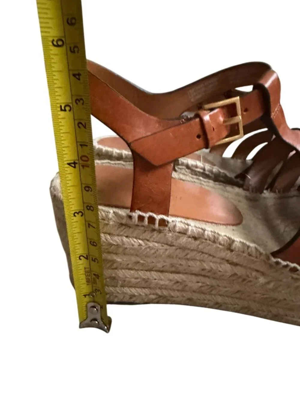 TORY BURCH Tan Leather Platform Espadrilles Sandals Size 7.5
